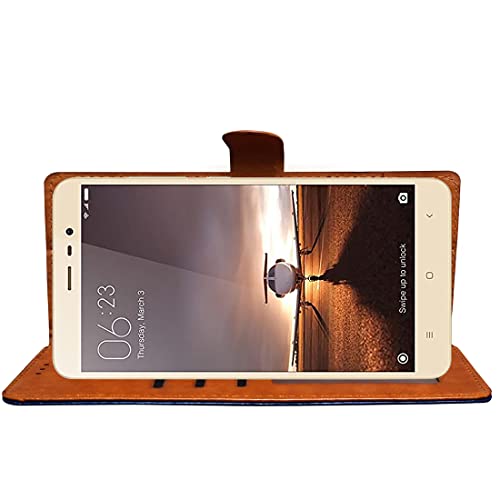 Image of Flip Cover Back Case for Mi Redmi Note 3 | Premium Leather Finish | Inbuilt Pockets & Stand | Flip Cover Back Case for Mi Redmi Note 3 (CamelBlue)