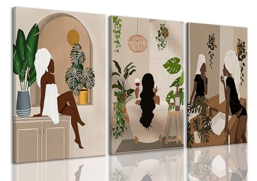 TUEASKY 3 Piece Canvas Wall Art Black Girl Wall Art