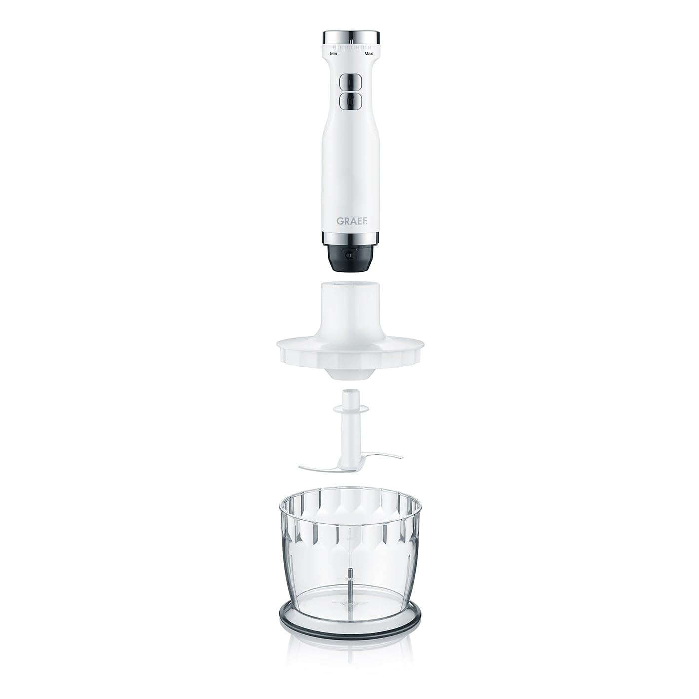 GRAEF Stabmixer HB501 Weiß – 800 Watt, stufenlose Regelung, Turbostufe, 4 Edelstahlklingen, Edelstahlpürierstab mit Anti-Spritz-Funktion, Kunststoffgehäuse, Clic-Clic Geschwindigkeitsregler