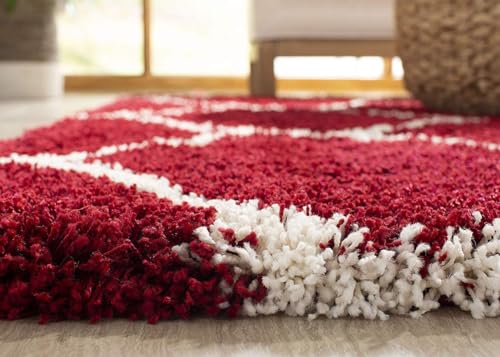 Image of TRANQUIL Polyester Fluffy Fur Rug Shaggy Modern Carpet for Living Room, Bedroom, Guest Room, Kids Room(6x9 Feet, Red Ivory)