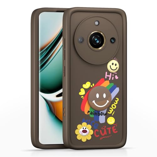 Image of Pikkme Back Cover for Realme 11 Pro /Pro Plus 5G | Soft Silicone| Cute Rainbow Smile & 3D Cartoon Flower Design | Shockproof Raised Camera Protection Bumper Case (Brown)