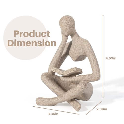 RHXRAF 本棚装飾 ホームデコレーション - 抽象的な思想家彫刻 置物 像 樹脂 モダン 読書彫刻 オフィスデスク、コーヒーテーブル、図書館、リビングルームの装飾用 (ベージュ) [2]