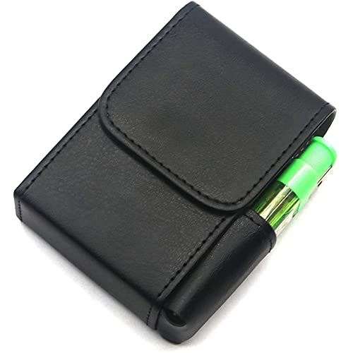 Gymqian Étui de Cigarette En Cuir Avec Porte-Briquet Pour Hommes Femmes Taille Régulière Cigarettes Étui à cigarettes en métal/Black/Cigarette Case Vintage Cover
