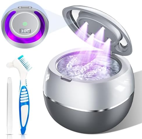 Ultrasonic Retainer Cleaner 48000Hz Retainer Cleaner Machine Portable Denture Cleaner Machine With 4 UV Lamps For Dentures, Night Guards, Sports Mouth Guards, Brackets, Aligners And - View #5