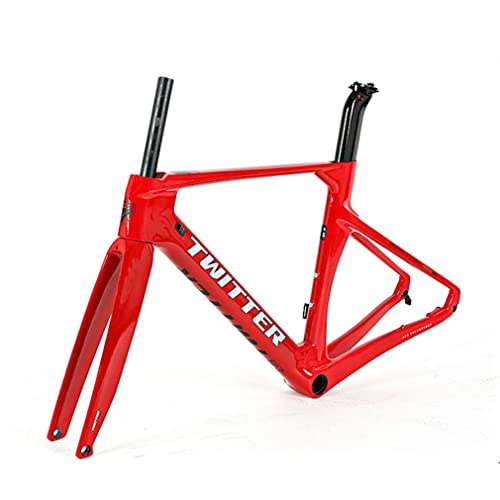 HIMALO Wind Breaking Road Bike Frameset 46/48/50/52/54cm Carbon Fiber Racing Frame EPS Disc Brake Frame 100/142mm Thru Axle Internal Routing Red Frame(48cmc)