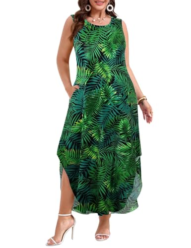 Image of JollieLovin Women Plus Size Summer Tank Maxi Dresses Sleeveless Causal V Neck Beach Long Dresses Swim Cover up (L-5X)