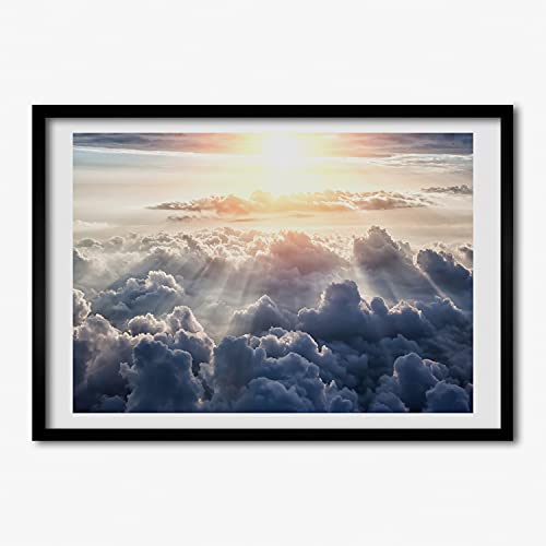 Cadre bois MDF 70x50 cm avec affiche Nuages Vue d'oiseau Tableau moderne Tulup