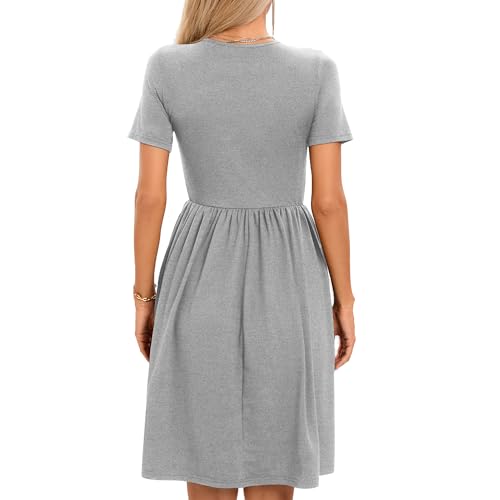 Image of Women's Spring Casual Short Sleeve A-Line Midi Loose Fit Teacher Dresses T-Shirt Flowy Work Travel Sundress with Pockets 2026