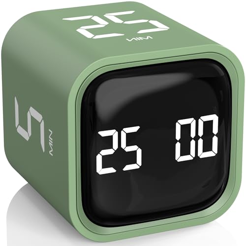 Image of Rotating Pomodoro Timer 5, 25, 10 50 Minutes Preset, Desk Productivity Flip Timer, ADHD Tool Cube Countdown Stopwatch, Vibration /High /Low Volume /Custom Modes, for Work, Study, Back to School, Green
