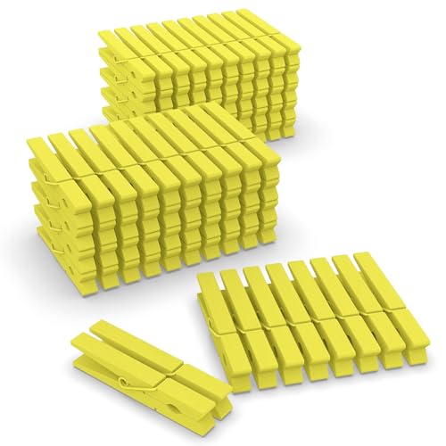 Colored Clothes Pins Wooden 100 Pack, Colored Clothespins Wood, Clothes Clips for Craft Classroom, 2.9 Inch, Yellow