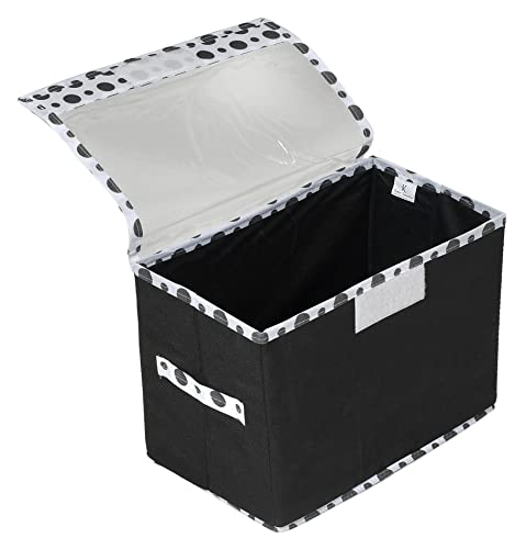Image of Kuber Industries Dot Printed Multiuses Large Non-Woven Storage Box /Organizer With Tranasparent Lid (Black) -44KM0421