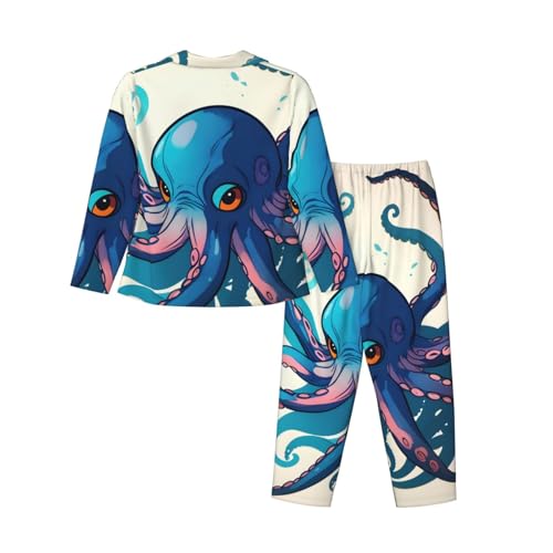 Ensemble de pyjama 2 pièces pour femme imprimé pieuvre bleu et violet - 4