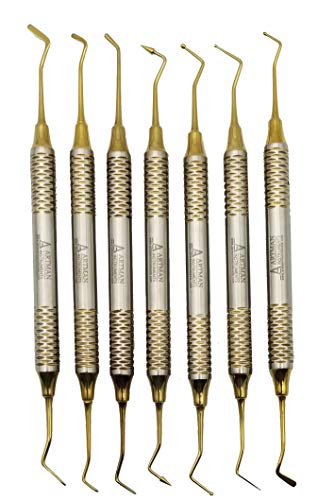 Dental Composite Glass Ionomer Amalgam Filling Instruments Kit (7 Golden Plasma Coated pcs) by Wise Linkers