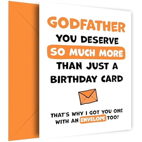 Hilarious Godfather Birthday Card with Orange Envelope Cover