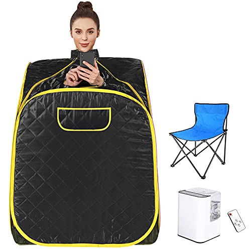 Hurbo Newest Portable Folding steam Sauna Room, Home Sauna spa, Weight Loss Therapy, Full Body Spa Detox Sauna Room with Foldable Chair Timer Remote Contro (31.5 x 31.5 x 40.6inch, Black Yellow)