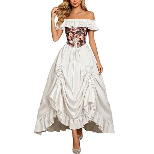 Robe longue Renaissance pour femme ajustable avec lacets pour masquer la taille avec élégance