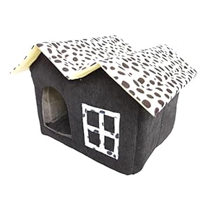 WOWOWMEOW Meerschweinchen Doppeldach Haus für kleine Tiere, warmes Höhlenbett (schwarz)