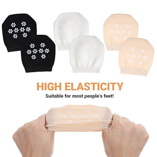3 Pairs Half Socks for Women, No Show Toe Topper Sock, Invisible Non-Skid Half Seamless Mule Socks for Mules (Ladies Size 7-11, White, Black, Skin)4