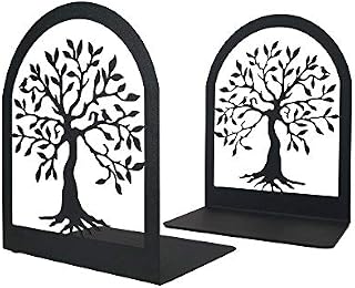 Tree of Life Decorative Book Ends, Heavy Duty Metal Bookends, Black Book Support for Shelves, Anti Scratch & Non-Skid School Library Book Organizer for Home Office Desk, Student Bookworms Gift,1 Pair