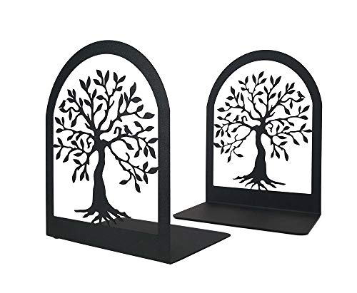 Tree of Life Decorative Book Ends, Heavy Duty Metal Bookends, Black Book Support for Shelves, Anti Scratch & Non-Skid School Library Book Organizer for Home Office Desk, Student Bookworms Gift,1 Pair