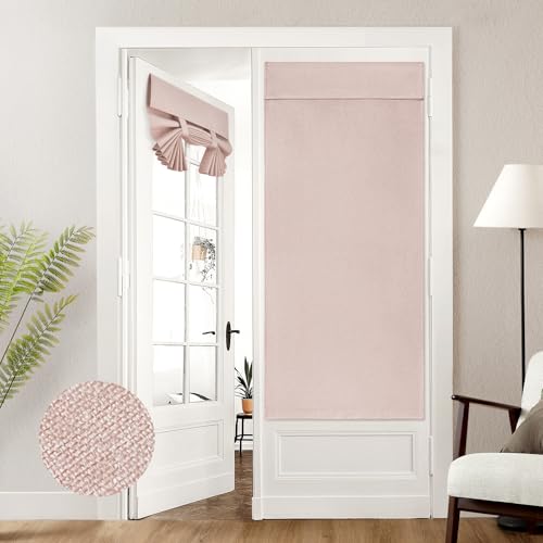 HOMEIDEAS 100% Blackout Linen Door Curtains for French Door 30x68 Inch