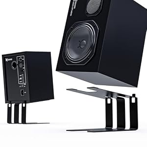 Mukjipa AB-M スピーカースタンド 卓上 小型スピーカーアルミ台座 5°上向き傾け 本棚スピーカー用 デスクトップスピーカースタンド [2台1組] AB-M (ブラック)