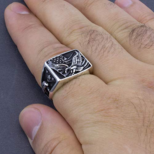 Solid 925 Sterling Silver Statement Patriotic American Flag Usa Symbol Novelty Eagle Ring For Men (8) #TOP4