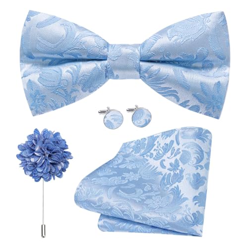 Image of Dubulle Mens Paisley Striped Bowtie Set Pre-tied Bowtie for Men and Pocket Square Set Wedding Business