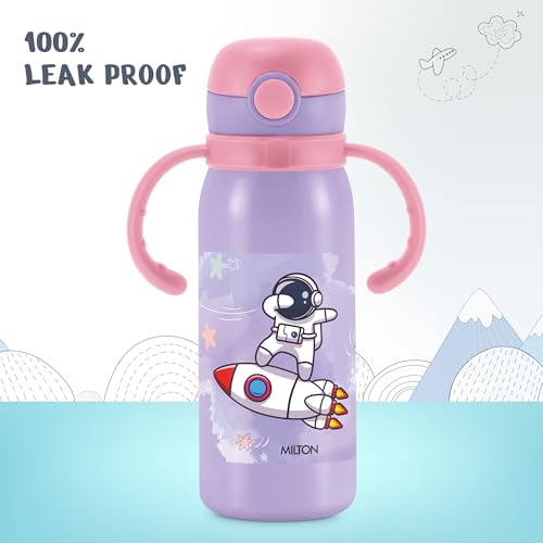 Image of MILTON Fountain 650 ISI Certified Stainless Steel Water Bottle, Leak Proof, Rust Proof, Single walled,1 Yr Warranty, Ideal Sipper Water Bottle for School Kids Bottle, 625 ml, Purple (Astronaut)