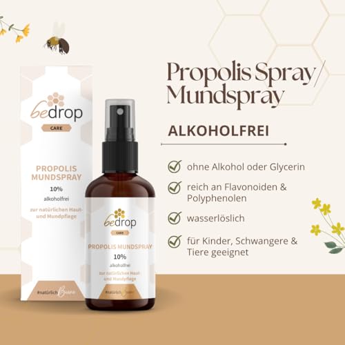 bedrop Propolis Extrakt Spray als Mundspray 30ml alkoholfrei & wasserlöslich - Auch für Kinder & Tiere geeignet - Reine Imker Qualität, ohne Alkohol, keine Zusatzstoffe