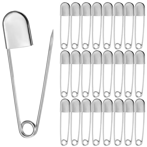 24 Pcs Heavy Duty Stainless Steel Safety Pins, 5 Inch Extra Large Safety Pin for Blankets, Laundry, Crafts, Leather, Canvas, and Upholstery (Silver)