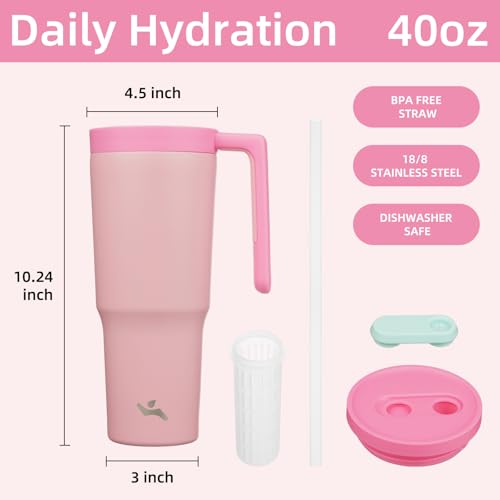 Image of Konokyo 40 oz Tumbler with Handle and Straw, Insulated Water Bottle