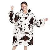 KIVEE Wearable Blanket Hoodie Cow Print Oversized Fleece Sweatshirt Blanket with Giant Pocket Warm Cozy Hooded Blanket for Adult Cow Gifts for Women Men