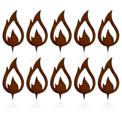 PIujsym Metall Flammen Rost 10er Set 10 cm - Gartendeko Flammenstecker...