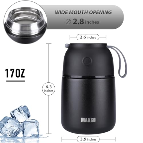 Image of Insulated Thermo Food Jar for Hot & Cold Food for Kids Adult, 17 oz Soup Thermal Hot Food Containers for Lunch, Triple Layer Insulation Stainless Steel Food Jar with Spoon (Black)