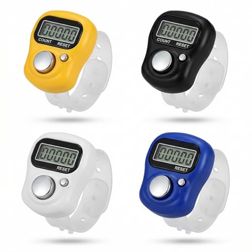 Image of Digital Tally Counter for Chanting Mantra - Mini Hand Finger Ring LCD Display Counting Machine for Japa Mala, Meditation, Prayer & Tasbeeh - Adjustable Strap, Reset Button (Pack of 4)