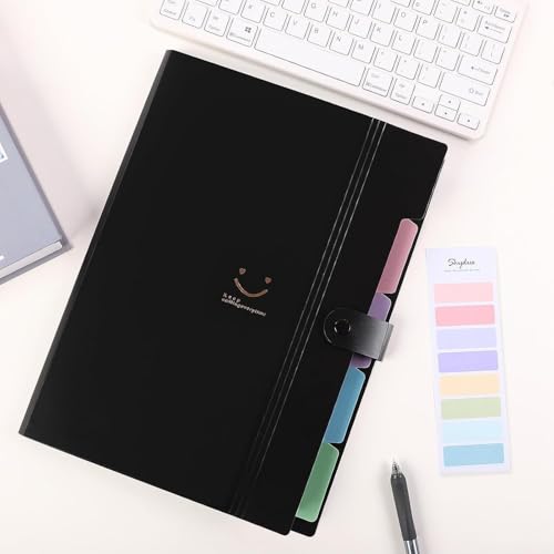 SKYDUE 2 Pack Document Organiser,Cute Folders for Paperwork A4,Paperwork File Organiser with 5 Pockets, Expanding File Folder File Organiser for Home Office Businesses(Black Pink) - Image 3