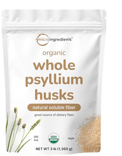 Micro Ingredients Organic Whole Psyllium Husks 3lbs | Daily Soluble Fiber Supplement | Sourced from India | Ideal for Oatmeal Coffee & Beverage | Unflavored Non-GMO Keto Friendly Vegan