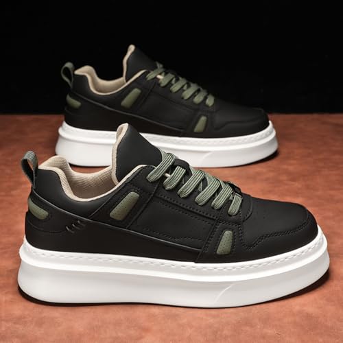 Men's Fashion Leather Mid Top Lace-Up Platform Sneakers Trendy Retro Skateboard Comfy Non Slip Walking Tennis Daily Shoes3