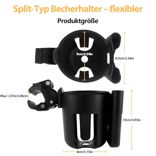 Filltown Getränkehalter Kinderwagen mit Handyhalter, 360° Universeller Getränkehalter Cup Holder für Fahrrad, Becherhalter Kaffeehalter für Baby-Kinderwagen, Buggy, Fahrrad, Rollstuhl, Gehhilfe