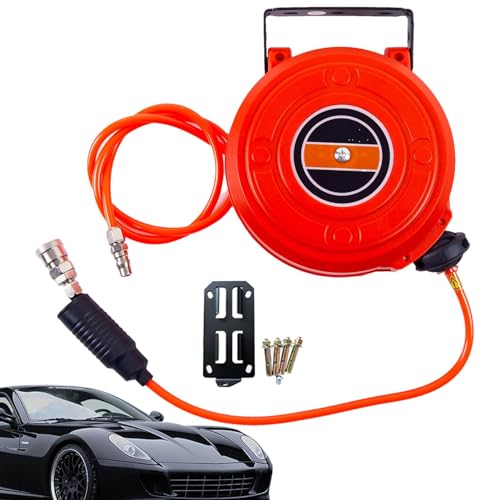 Retractable Air Hose Reel - Enclosed Air Hose Reel | Air Compressor Hose Reel | 180-Degree Swivelling Leak-Proof Air Hose Reel 19.69 Feet Lead For Car Repair Shops, Garage With 4 Screws 1pc Buckle