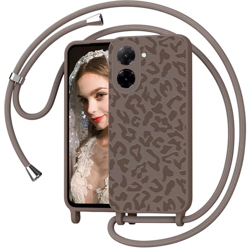 Mosoris Handyband für Xiaomi Redmi A5 4G (EU Version) Hülle mit Band Leopardenmuster Silikon Handyhülle mit Kette Necklace Schutzhülle zum Umhängen Kordel Liquid Silikon Case für Redmi A5 4G Kahki