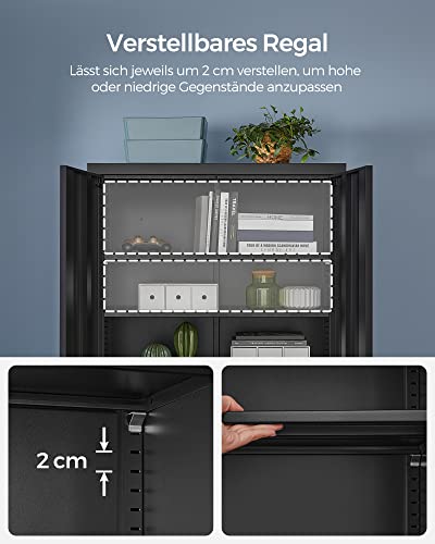 SONGMICS Aktenschrank, Mehrzweckschrank, Stahl-Aufbewahrungsschrank, 5 Ebenen, Doppeltüren, Schloss, Werkzeugschrank, verstellbare Ablagen, Garage, Büro, Wohnzimmer, schwarz OMC015B01