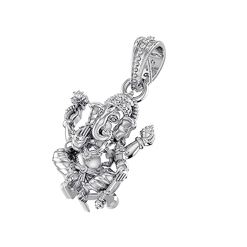 Image of Akshat Sapphire Sterling Silver (92.5% purity) God Ganesha Chain Pendant for Men & Women Pure Silver Lord Ganapathy Chain Locket
