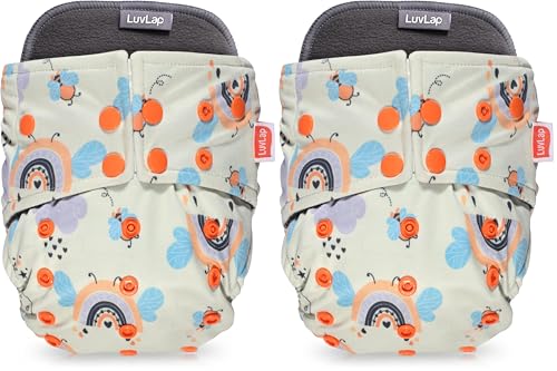 Image of LuvLap Reusable Baby Cloth Diaper, Double Leak Guard, High Absorption, Quick dry, Stain-Proof Comfort & Protection, 3m+, adjustable waist & height with snap buttons, Absorbent insert, Yellow Rainbow