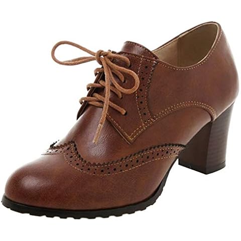 Lydee Mujer Clásico Block Tacon Medio Oxford Zapatos Cordón Up Cover