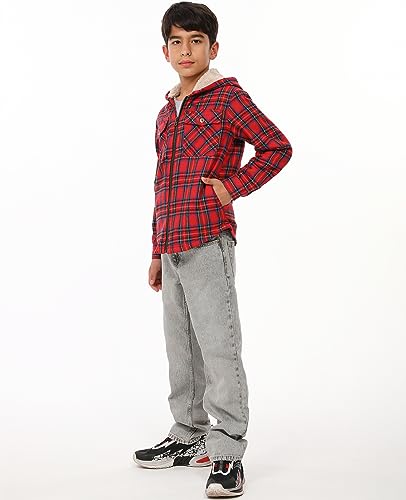 Image of ZENTHACE Boys Sherpa Fleece Lined Flannel Jacket