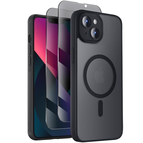 Symcele Designed for iPhone 13 Case Compatible with MagSafe with Privacy Screen Protectors X2 [Camera Protection] [15FT Military Drop Protection] Shockproof Phone Case 6.1 Black