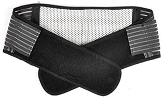 ULTNICE Portable Adjustable Elastic Infrared Self-heating Magnetic Therapy Back Waist Support Lumbar Brace Belt Double Pull Strap Lower Pain Massager - Size XL (Black)
