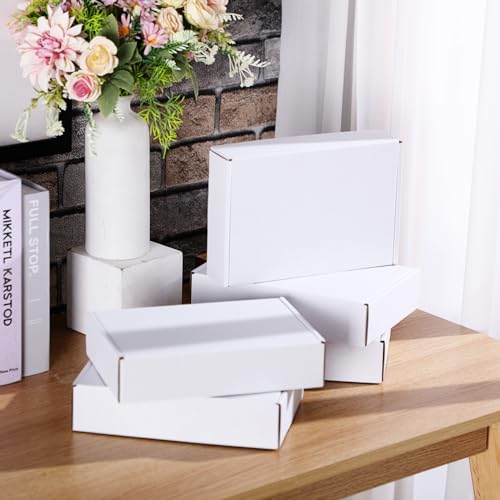 Image of Qilery 200 Pcs 6.1 x 4.02 x 1.26 Inches Shipping Boxes Corrugated Cardboard White Mailer Boxes Packaging for Small Business Mailing Wrapping Present Gift